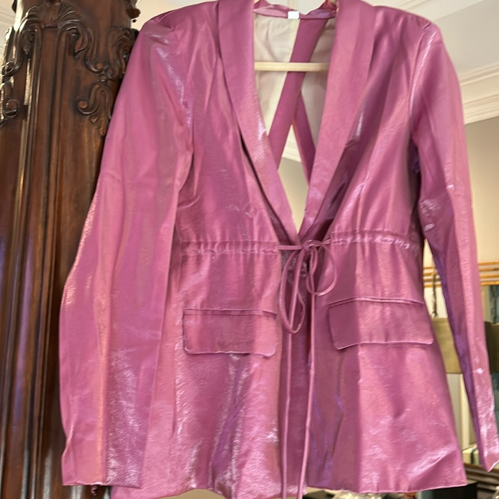 Pink Metallic Backless Blazer